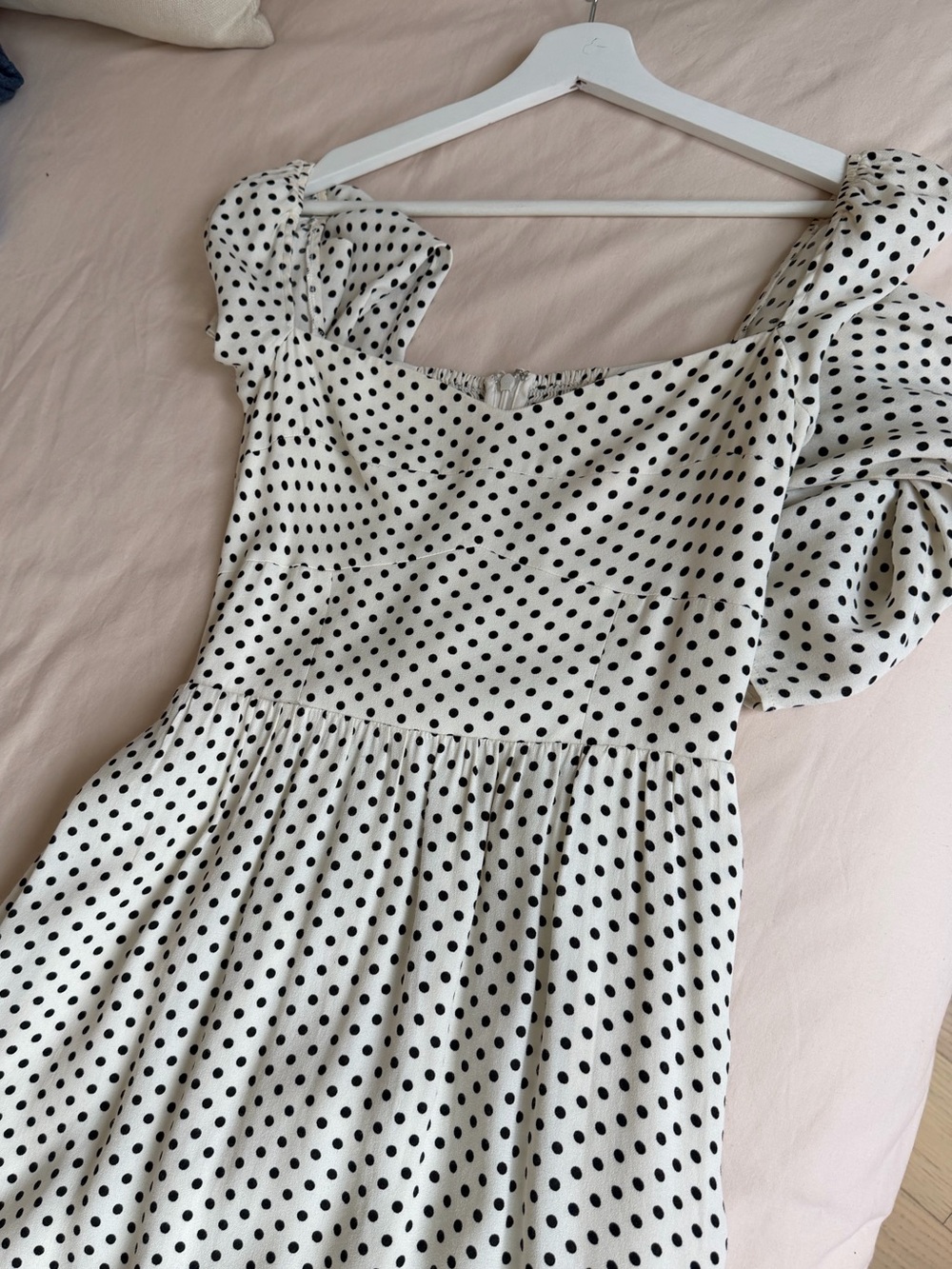 Reformation Ivory and Black Polka Dot Midi Dress